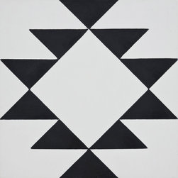 Moroccan Mosaic and Tile House - Rissani Handmade Cement Tile, White/Black, Sample - Wall And Floor Tile