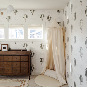 Traditional Nursery Interior With Khaki Air Balloon Wallpaper