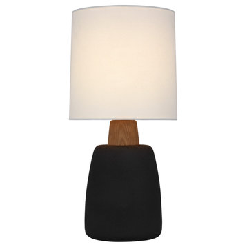 Aida Medium Table Lamp in Porous Black and Natural Oak with Linen Shade