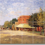Picture-Tiles.com - Theodore Steele Village Painting Ceramic Tile Mural #110, 25.5"x17" - Mural Title: Street Scene