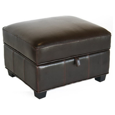 Baxton Studio Agustus Brown Leather Storage Ottoman