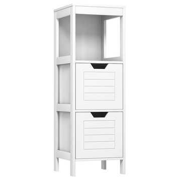 Costway Contemporary P2 MDF and NC Paint Floor Cabinet with 2 Drawers in White