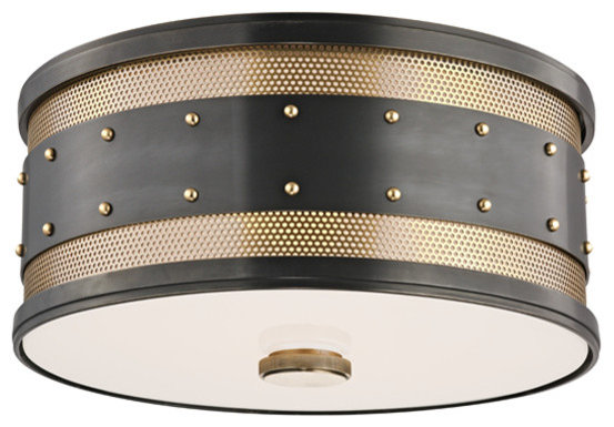 2-Light Flush Mount Ceiling Fixture - Satin Silver, Opal Glass, Takes 2x E27 Bulbs (60W Each), For Bathroom Or Hallway