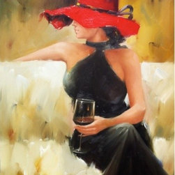 Lady with Wine Painting - Paintings