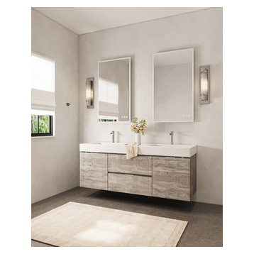 The Boutique Bathroom Vanity, Double Sink, 60", Natural Wood, Wall Mount