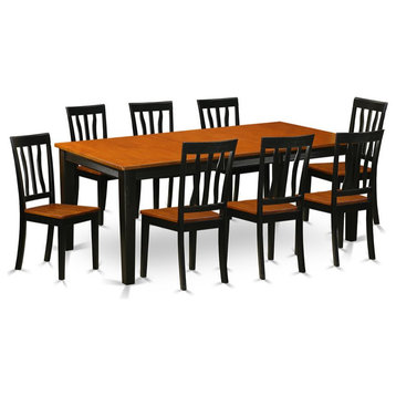 East West Furniture Quincy 9-piece Dining Set with Wood Seat in Black/Cherry