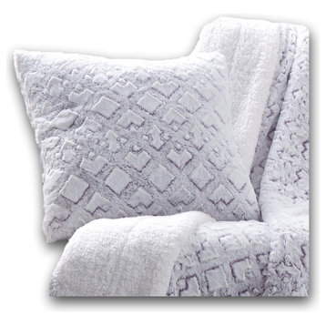 Embossed Faux Fur Euro Throw Pillow Cover, Dreamy Milky Way White & Purple, 26"