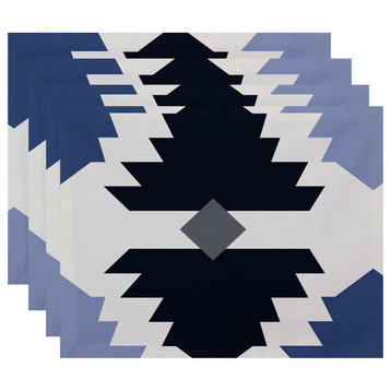 18"x14" Mesa, Geometric Print Placemat, Navy Blue, Set of 4