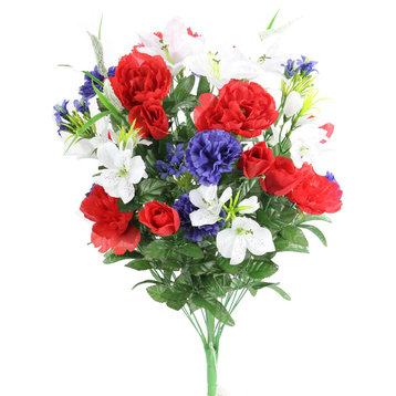 40-Stem Artificial Full Blooming Lily, Rose Bud, Carnation, Red, White, Blue