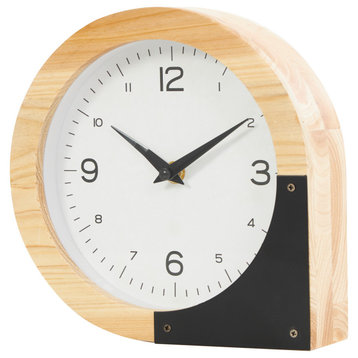 Modern Light Brown Wood Clock, Light Brown, 8" x 2" x 8"