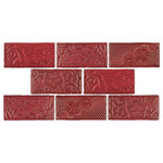 Merola Tile - Antic Feelings Red Moon Ceramic Wall Tile - Capturing the appearance of a patterned look, our Antic Feelings Red Moon Ceramic Wall Tile features a smooth, glossy finish, providing decorative appeal that adapts to a variety of stylistic contexts. Containing 4 different print variations that are randomly distributed throughout each case, this red rectangle tile offers a one-of-a-kind look. With its non-vitreous features, this tile is an ideal selection for indoor commercial and residential installations, including kitchens, bathrooms, backsplashes, showers, hallways and fireplace facades. This tile is a perfect choice on its own or paired with other products in the Antic Collection. Tile is the better choice for your space!