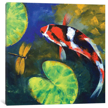 "Showa Koi And Dragonfly" by Michael Creese, Canvas Print, 12x12"