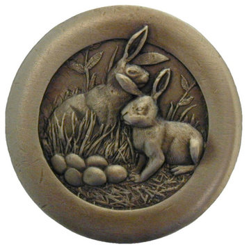 Rabbits Knobs, Antique-Style Brass