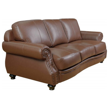 Sunset Trading Charleston 86" Top-Grain Leather Sofa in Chestnut