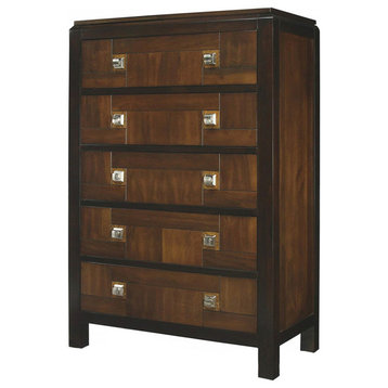 5 Drawers Chest With Two-Tone Design, Acacia and Walnut