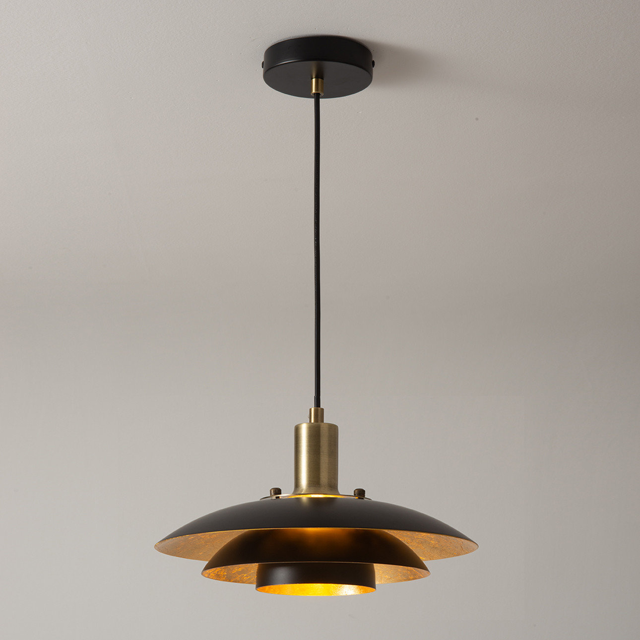 Rancho Mirage Large Pendant Light Matte Black/Gold-Leaf Shade ...