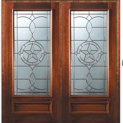 Pre-hung Front Double Door 80 Wood Mahogany Travis 3/4 Lite Glass - Front Doors