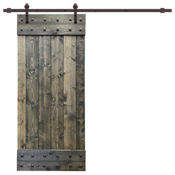 TMS 1 Panel Barn Door With Clavos With Installation Hardware Kit, Espresso, 42"