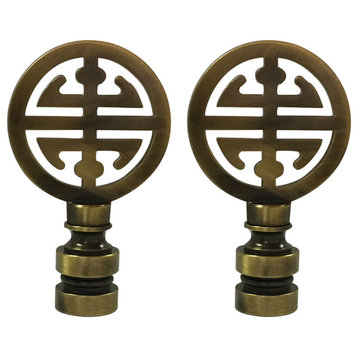Royal Designs Oriental Happiness Symbol Finial, Antique Brass, Set of 2