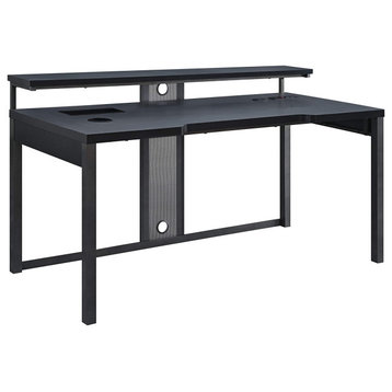Modern Desk, Matte Black Carbon Fiber Top With Wireless Charging Pad and Grommet