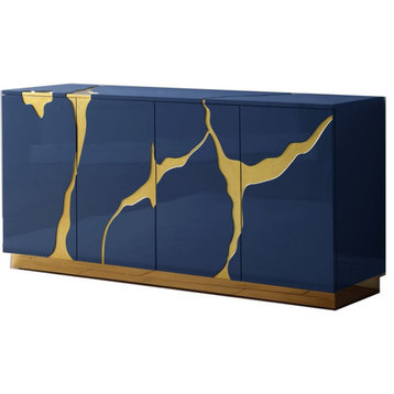 Best Master Furniture Domitianus Wood Sideboard with Gold Accents in Navy