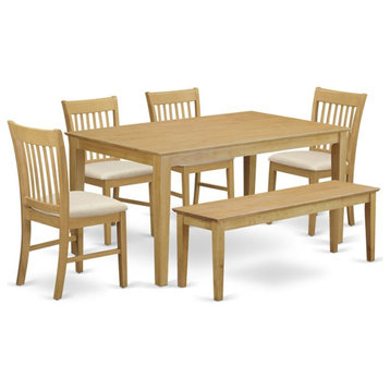 East West Furniture Capri 6-piece Traditional Wood Dinette Table Set in Oak