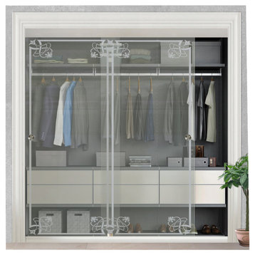Frameless Sliding Closet Bypass Glass Door With Frosted Desing, 30" X 96", Non-Private