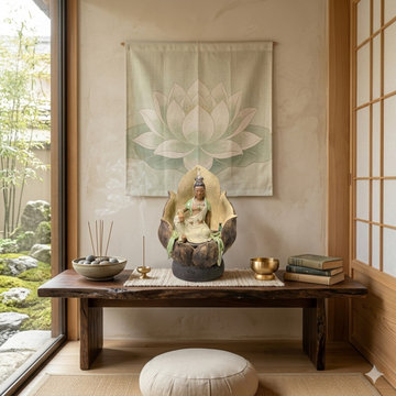 Ceramic Kwan Yin on Lotus Leaf Base – Spiritual Home Décor & Feng Shui Gift ws30