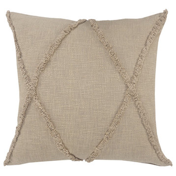 Boho Diamond Tufted Cotton Throw Pillow, Taupe, 20" X 20"