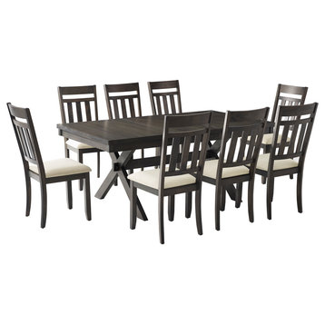 Hayden 9-Piece Dining Set, Slate Table and 8 Slat Back Chairs