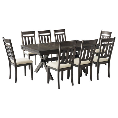 Hayden 9-Piece Dining Set, Slate Table and 8 Slat Back Chairs