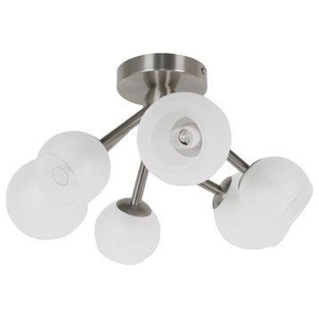 6 Light Halogen Semi Flush, Satin Chrome Finish with Frosted Glass