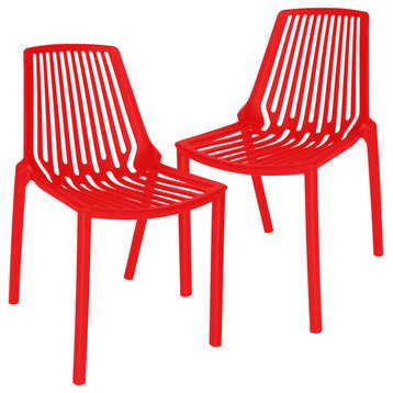 LeisureMod Acken Mid-Century Modern Plastic Dining Chair Set of 2, Red