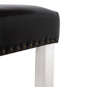 29" Upholstered Saddle Seat Bar Stool (Set of 2) in Black