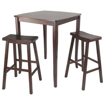 Inglewood 3-Piece High Dining Table With Saddle Seat Bar Stools, Walnut
