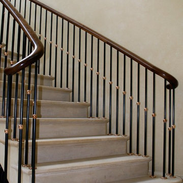 Bright Steel and Bronze Balustrade with Walnut Handrail