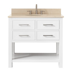 Avanity Corporation - Avanity Brooks 37" Vanity, White Finish, Galala Beige Marble Top - Bathroom Vanities And Sink Consoles