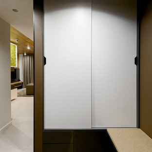 Пример оригинального дизайна интерьера: прихожая в современном стиле с коричневыми стенами