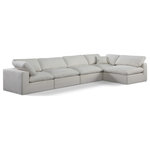 Meridian Furniture - Comfy Upholstered L-Shaped Modular Sectional, Cream, 5-Piece: 3 Armless Chair, 2 Corner Chair, Linen Textured Fabric - Give your space a whole new look with this cream Comfy linen textured fabric sectional. This handsome sectional fits nicely with other items in the Comfy collection and is a versatile seating option designed for adaptability, comfort and style. Wrapped in rich cream durable linen textured fabric upholstery, this sectional offers a plush embrace of overstuffed down feather cushions, carefully crafted to deliver the highest level of comfort. The perfect seat for creating an oasis for relaxation, this sectional has thick foam surrounding its frame for added support and coziness.