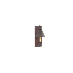 USA Handcrafted - Wood & Metal Primitive Wall Sconce with Punched Tin Lamp Shade, Plantation Red - Wall Sconces