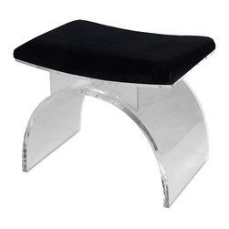 Worlds Away Marlowe Stool, Black Velvet Cushion - Upholstery Fabric