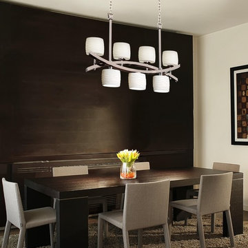 Limoges Archway Up and Downlight Chandelier, Oval, Polished Chrome above Dining