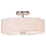 Livex Lighting - Meridian 3-Light Ceiling Mount, Brushed Nickel - Add style to any room with this elegant semi flush mount. The design features a beautiful hand crafted oatmeal fabric hardback drum shade in a stylish brushed nickel.