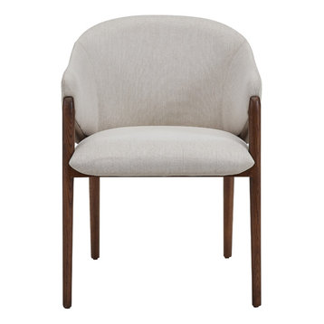 Modrest Lunde Cream Fabric and Walnut Arm Dining Chair