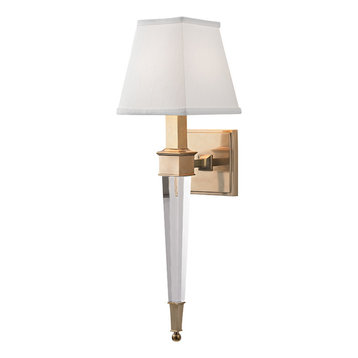Aged Brass Modern Wall Sconce Light with Wrap Around Shade/Crystal Accents 