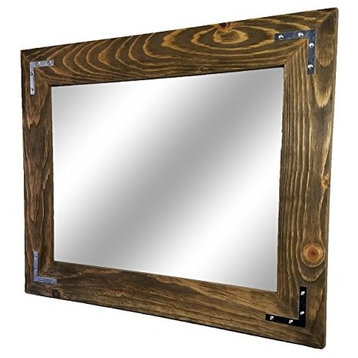 Shiplap Framed Mirror With Decorative Corner Brackets, Driftwood, 36"x30"