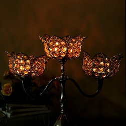 Handmade Crystal-Metal Beaded Natural Candle Holder - Candleholders