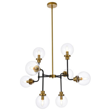 Helen 8-Light Pendant, Black With Brass With Clear Shade