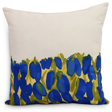 Sunset Tulip Garden Floral Decorative Outdoor Pillow, Blue, 16"