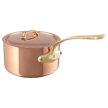 Mauviel M'200B 2mm Copper Sauce Pan With Lid & Brass Handles, 1.8-qt